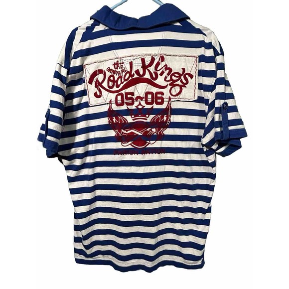 Parish Nation Polo Shirt Mens XL Blue Stripe Short Sleeve Road King - Picture 6 of 9